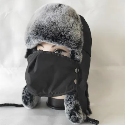 Winter Hat with Ear Flaps Trooper Trapper Hat Detachable Face Mask