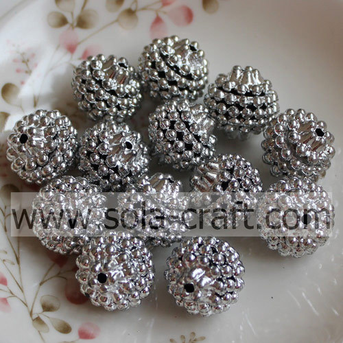 Sparkling Gold Color Acrylic Rhinestone Berry Beads for Jewelry Accessories