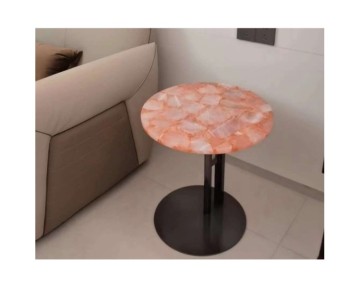 Tavolo in pietra rotonda di agata rosa lucida moderna