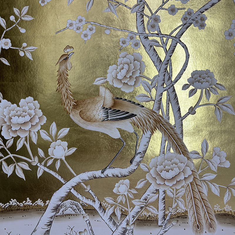 Flower and bird Golden hand-painted wallpaper