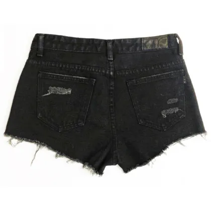 Lady short jeans zipper crotch pants black women Denim Shorts