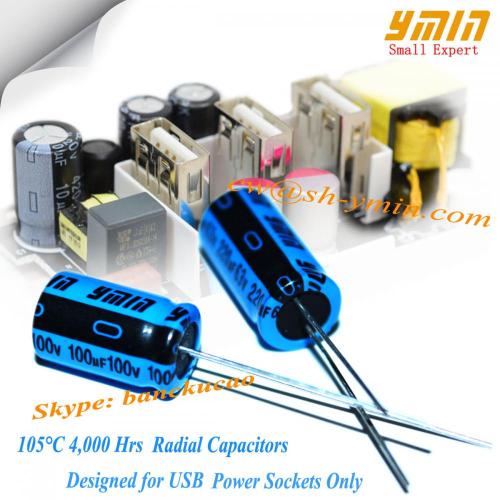 High quality radial lead electrolytic capacitor special for small USB wall chargers