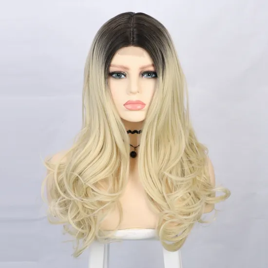 Vigorous Wholesale Hot Selling Long Body Wave Ombre Blonde Middle Part Small Part Lace For Black Women Synthetic Hair Wigs