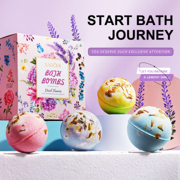 Organic Rose and Lavender Bubble Spa Bath Bombs Gift Set with Dried Flowers Petals