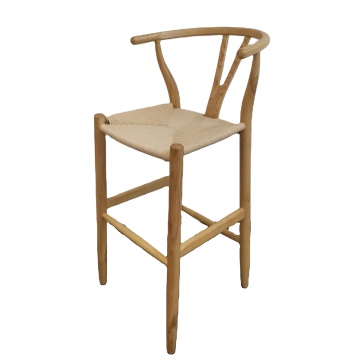 High Quality Rattan Bar Stool with Solid Ash Wood - Restaurant Wishbone Y Bar Chair