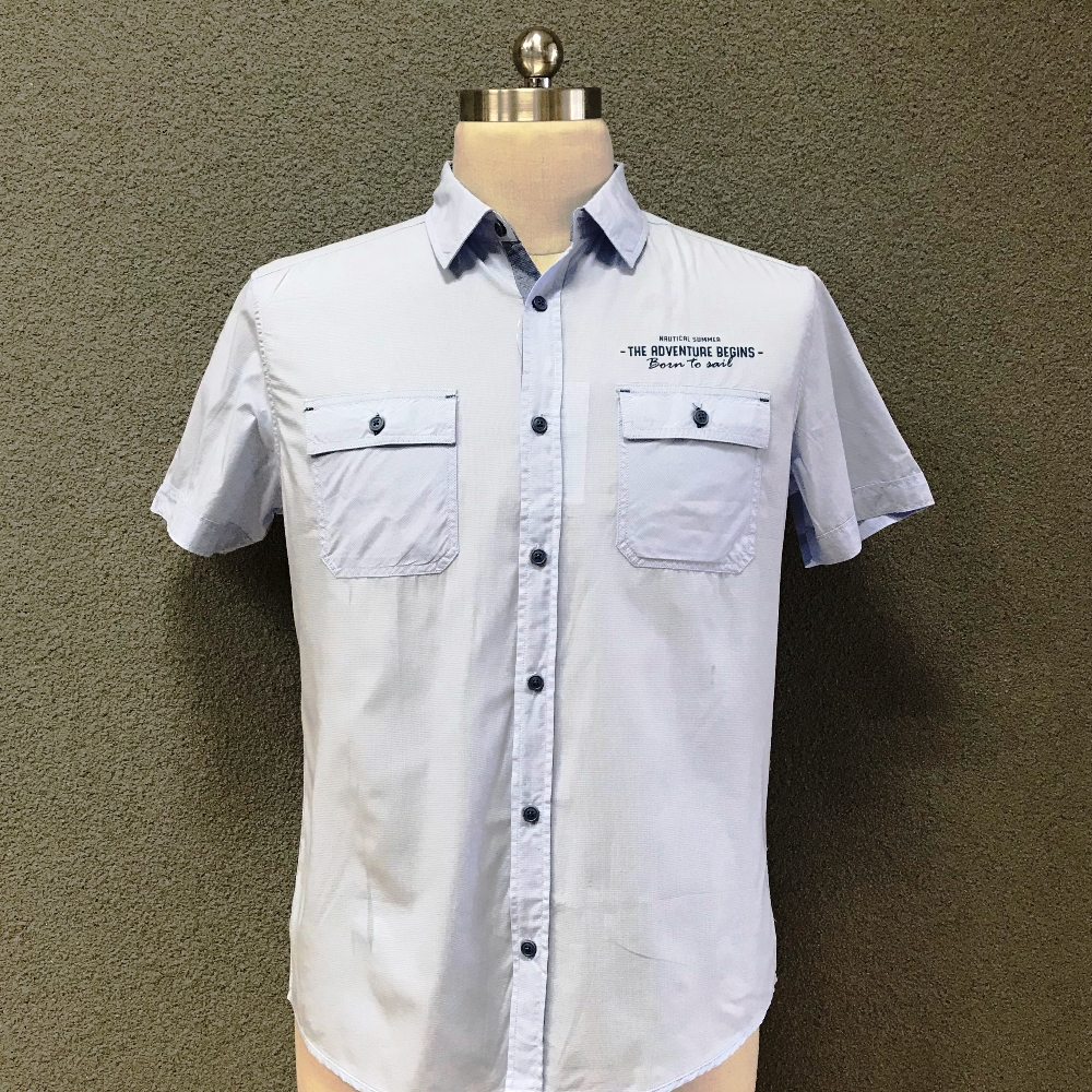 Men's cotton double chest pocket printed shirt