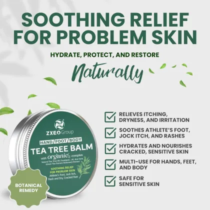 Tea Tree Oil Balm for Skin Soothes Itching, Rashes, Antifungal Defense for Athletes Foot, Jock Itch, Chafing, Bug Bites Eczema