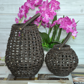 Round Weaving Plastic Rattan Led Lantern