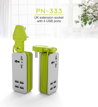 PN-333, UK type 5V 4.2A extension socket with 4 USB charge ports