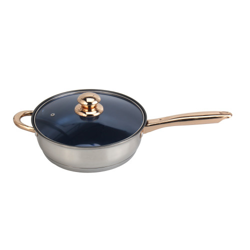 Stainless Steel Frying Pan with Blue Glass Lid