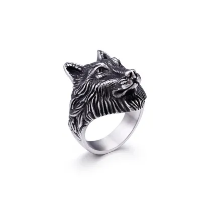 Mens Stainless Steel Viking Gold Wolf Ring