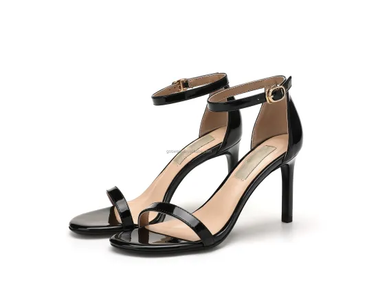 Women's Patent Leather High Heel Sandals with Open Toe and Ankle Strap