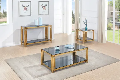 Dual-Tier Gold Frame Coffee Table with Glass