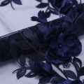 Donkerpaars 3D Flower Lace Embroidery Fabric