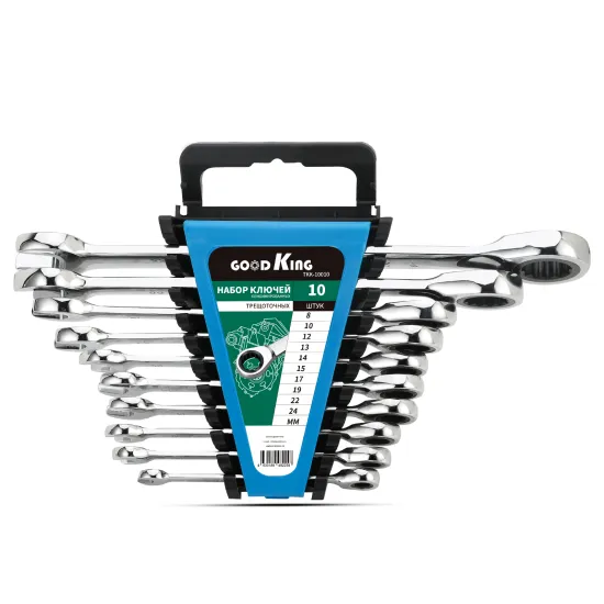 10-Pc Mirror Ratchet Combination Wrench Set - Universal Multi-Tool Spanner Kit