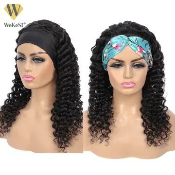 Headband Wig Human Hair Curly Full Machine Made Wigs Deep Wave Glueless Water Wave For Black Women Curl Hair Wig With Headband