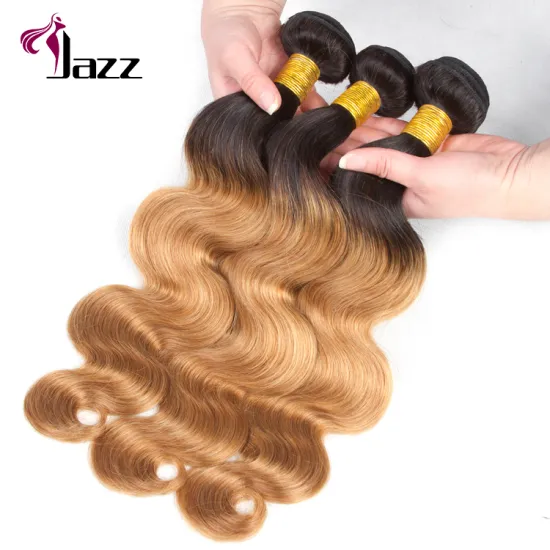 ombre color three tone 4/27/30 remy hair bundles with lace frontal closure
