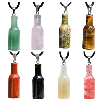 Natural Stone Bottle Charm Necklace 35MM Wine Bottle Gemstone Pendant Necklace with Black Rope Adjustable