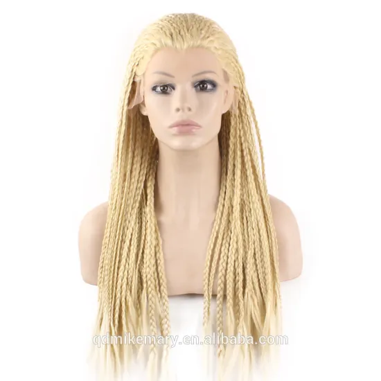 Hand Braided #613 Blonde Wig Micro Braiding Synthetic Hair Lace Front Wigs