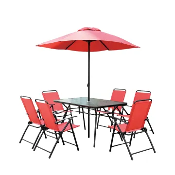 Outdoor Garden Furniture set Fold dining Chair and Table set With Patio Umbrella 6pcs set