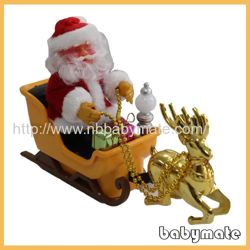 6" Sit On Sledge Riding Deer Santa Claus 