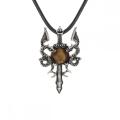 Retro Double Dragon Sword Style Pendant Necklace