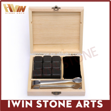 Black Customized Whisky Stone Set In Wooden Box With Tongs Accessories Whiskey Stones Suppliers