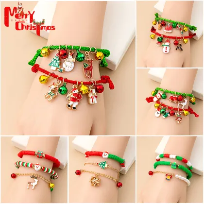 Christmas Themed Bracelet with Tree, Antler, Snowman, Bell, and Elk Charms