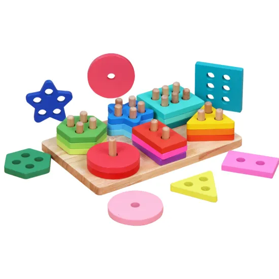 Children's Macaron Color Shape Cognition Wooden Early Educational Toys Geometric Stacking Sorting Board