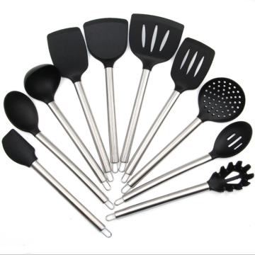 Outils de cuisine en silicone avec manche en acier inoxydable