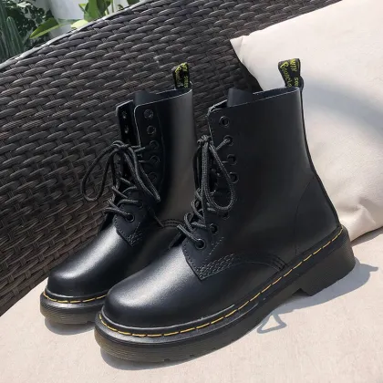 REVT Martens boots Genuine Leather boots fashion Female Martin boots top womens Thick bottom motorcycle boots womens shoes
