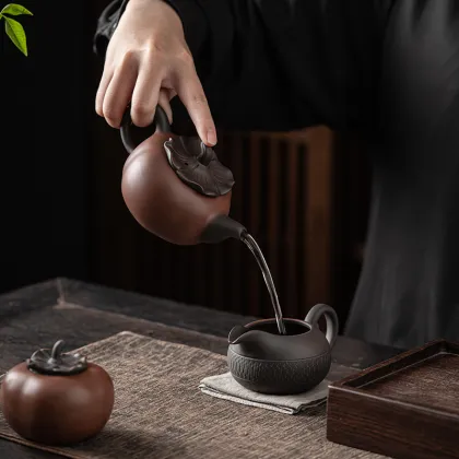 Qingxi Purple Clay Persimmon Ruyi Kung Fu Tea Set - Gift Box Included