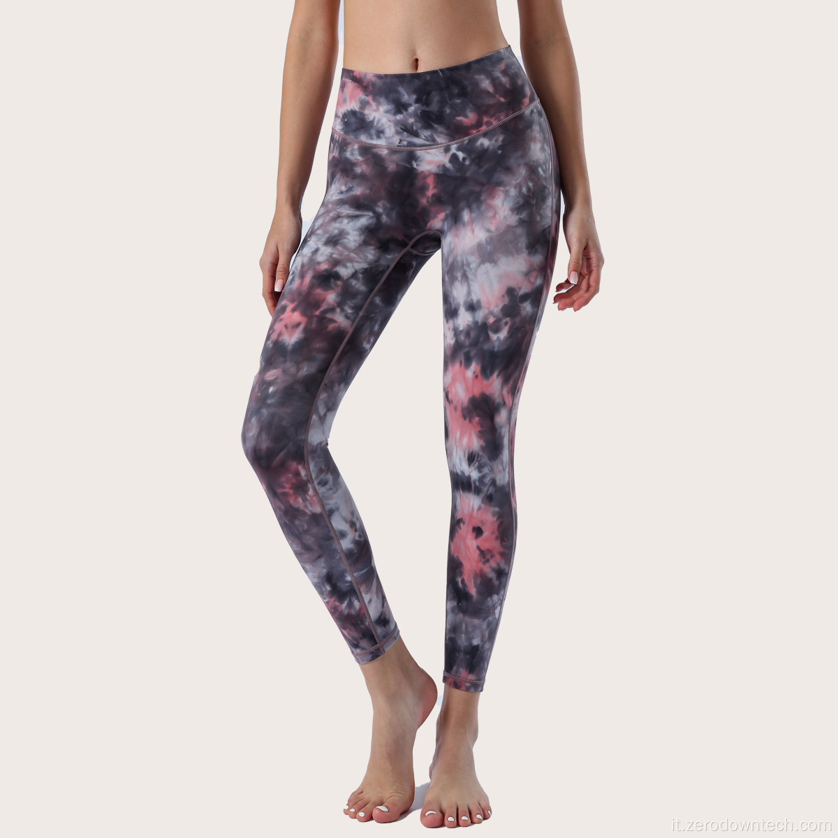 pantaloni a nove punti fitness yoga tie-dye a vita alta