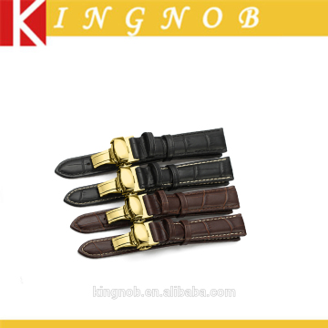 14 16 18 19 20 21 22 24mm Stainless Steel Gold Deployment Clasp Calf Leather Watch Band Strap