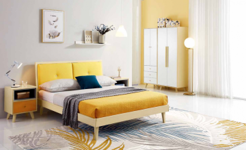 Light Luxury Nordic Style Bedroom Wooden Bed Double