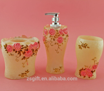 2015 new product flower painting custom design polyresin bathroom accessory set