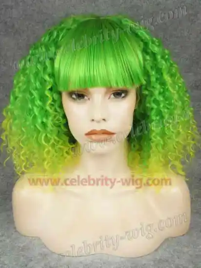 Bright Green with Yellow Tail Bounce Curl Synthetic Lace Front Wig