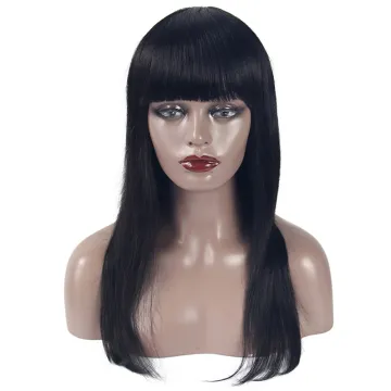 100% Human Virgin Hair Wig with Bangs,Cheap Brazilian Women Pre Plucked Bang Human Hair Wig,Cuticle Aligned Bang Wigs Human Hair