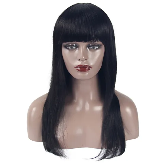 100% Human Virgin Hair Wig with Bangs,Cheap Brazilian Women Pre Plucked Bang Human Hair Wig,Cuticle Aligned Bang Wigs Human Hair