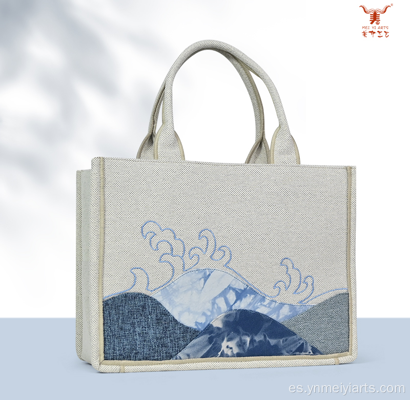 Bolso Tote Étnico Hecho a Mano Lona con Diseño Patchwork
