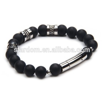 Men's Lucky Matt Black Agate Beads Bracelet