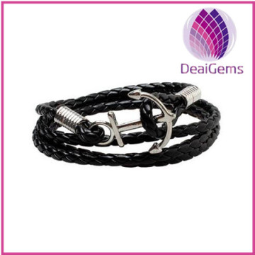 Hot selling Real leather bracelet with anchor charm
