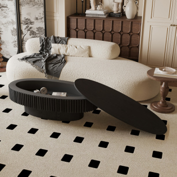 Table with Storage Solid Wood Veneered Modern Oval Coffee Table Manufactory