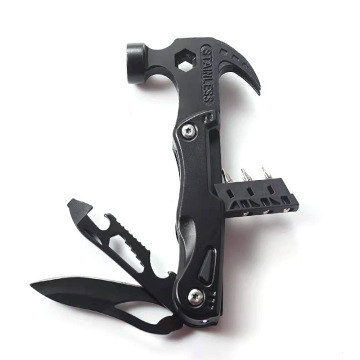 Portable Multifunctional Camping Tool with Detachable Pocket, Hammer, Folding Knife, and Pliers