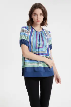 Lady round neck satin shirt blouse