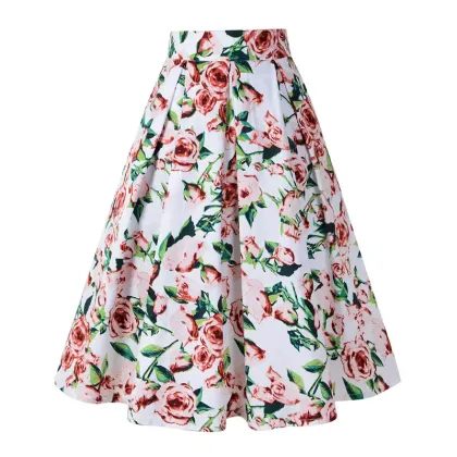 Plus Size Women'S Dresses Beautiful Design Long Printed Floral Skirt Cotton Soft Red A-Line Skirt