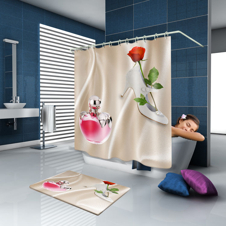 Hot sale new design print polyester hookless shower curtain rings