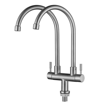 Factory Wholesale 304 Stainless Steel 360 Rotary Double Handle Kitchen Faucet