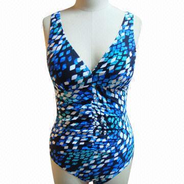 Colored Lozenge Printing Swimsuit with 100% Polyester Lining