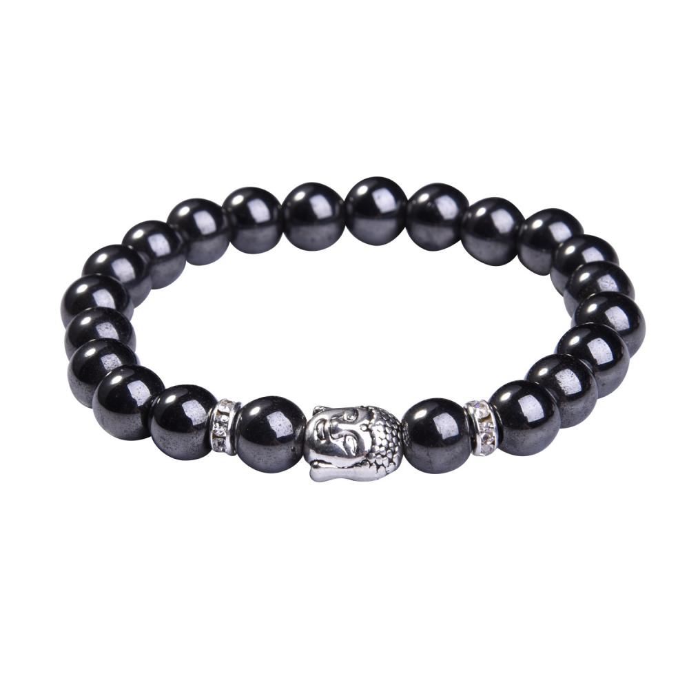 Natural Hematite 8MM Gemstone Buddhism Prayer Beads Bracelet Buddha Jewelry